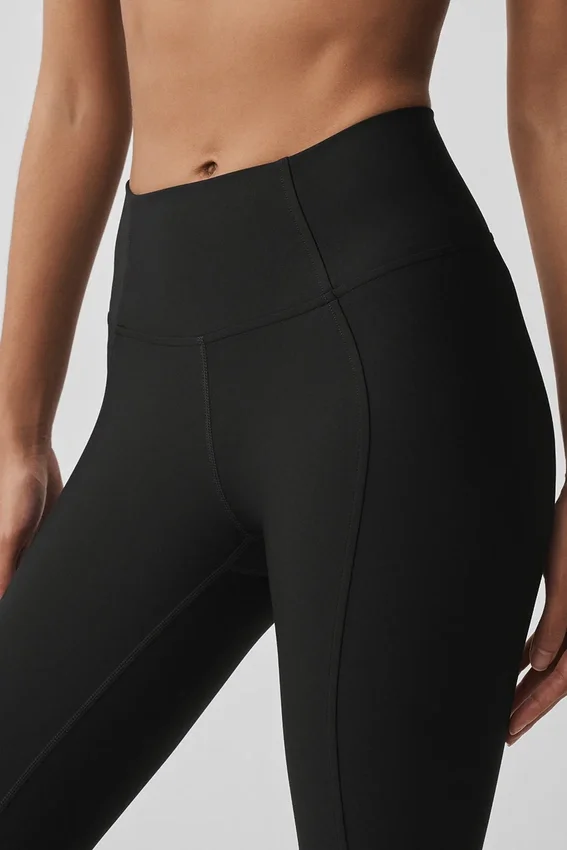 High-Waist Airlift 7/8 İnce Çizgili Tayt - Siyah
