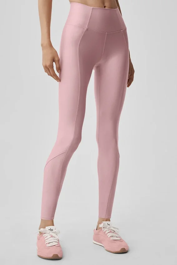 High-Waist Airlift 7/8 İnce Çizgili Tayt - Vintage Pembe