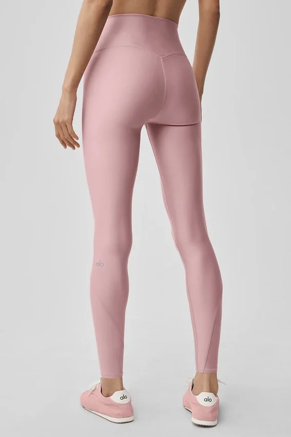 High-Waist Airlift 7/8 İnce Çizgili Tayt - Vintage Pembe