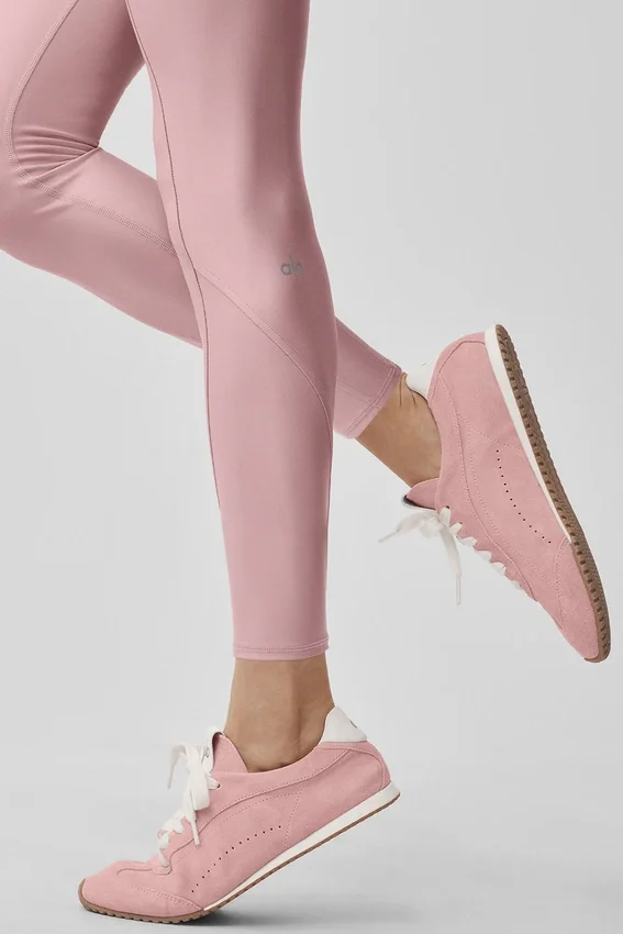 High-Waist Airlift 7/8 İnce Çizgili Tayt - Vintage Pembe