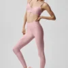 High-Waist Airlift 7/8 İnce Çizgili Tayt - Vintage Pembe