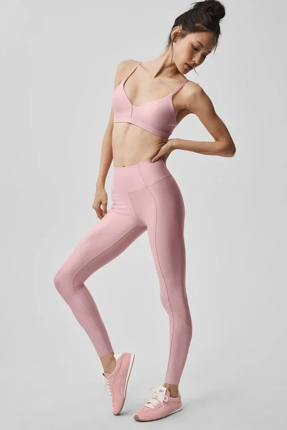 High-Waist Airlift 7/8 İnce Çizgili Tayt - Vintage Pembe