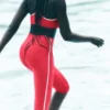 High-Waist Airlift Süper Şık Kontrast Kapri - Şeker Kırmızısı/Beyaz