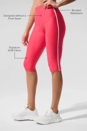 High-Waist Airlift Süper Şık Kontrast Kapri – Şeker Kırmızısı/Beyaz