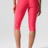 High-Waist Airlift Süper Şık Kontrast Kapri - Şeker Kırmızısı/Beyaz