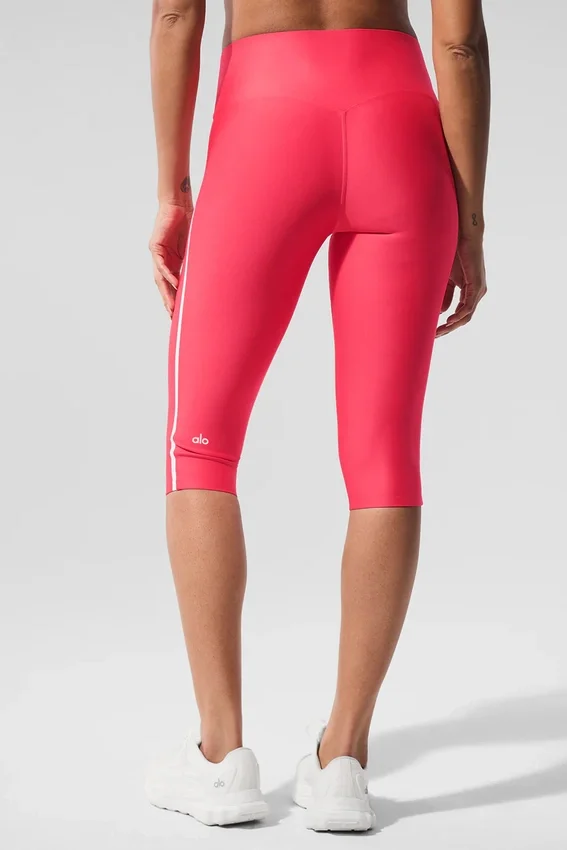 High-Waist Airlift Süper Şık Kontrast Kapri - Şeker Kırmızısı/Beyaz