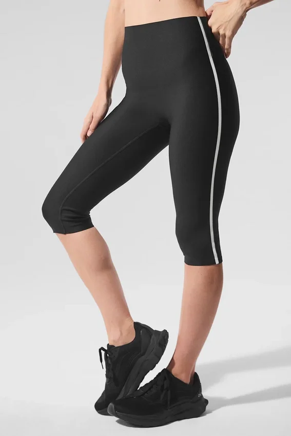 High-Waist Airlift Süper Şık Kontrast Kapri - Siyah/Beyaz