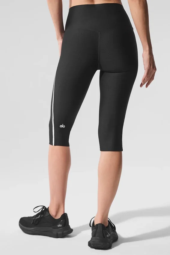 High-Waist Airlift Süper Şık Kontrast Kapri - Siyah/Beyaz