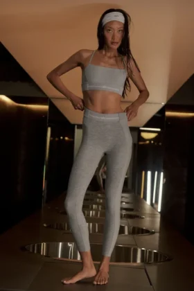 High-Waist Alosoft 7/8 Relay Tayt - Atletik Melanj Gri/Beyaz