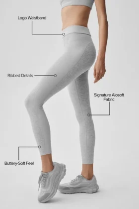 High-Waist Alosoft 7/8 Relay Tayt – Atletik Melanj Gri/Beyaz