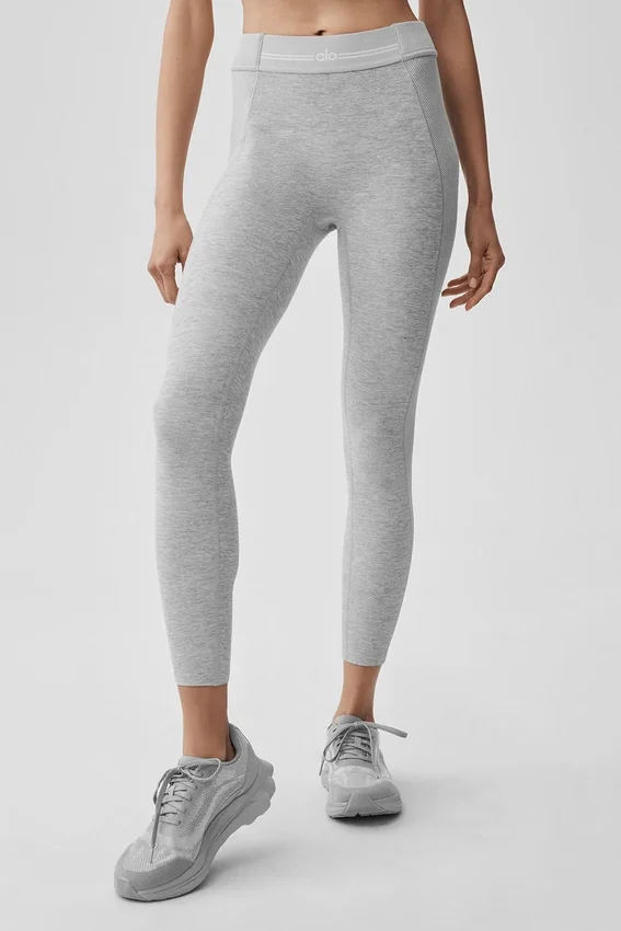 High-Waist Alosoft 7/8 Relay Tayt - Atletik Melanj Gri/Beyaz