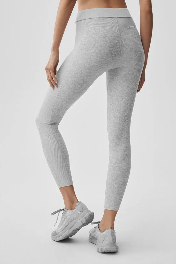 High-Waist Alosoft 7/8 Relay Tayt - Atletik Melanj Gri/Beyaz
