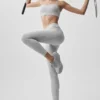 High-Waist Alosoft 7/8 Relay Tayt - Atletik Melanj Gri/Beyaz