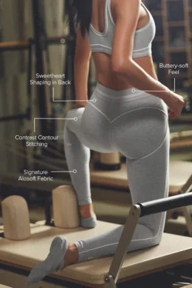 High-Waist Alosoft Heart Throb Tayt – Atletik Melanj Gri/Beyaz