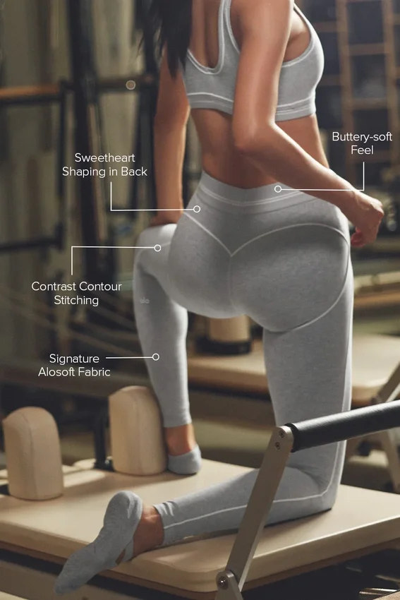 High-Waist Alosoft Heart Throb Tayt - Atletik Melanj Gri/Beyaz