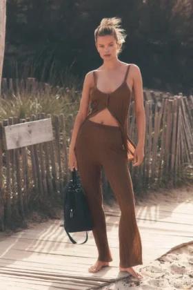 High-Waist High-Waist Sunlit Düz Paça Pantolon - Güneş Öpücüğü Kahverengi