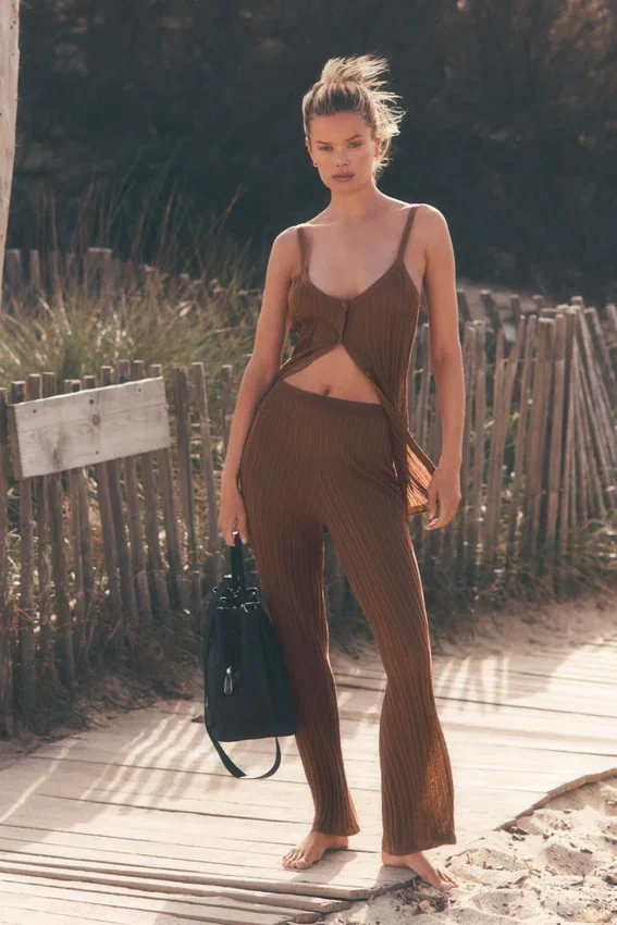 High-Waist High-Waist Sunlit Düz Paça Pantolon - Güneş Öpücüğü Kahverengi