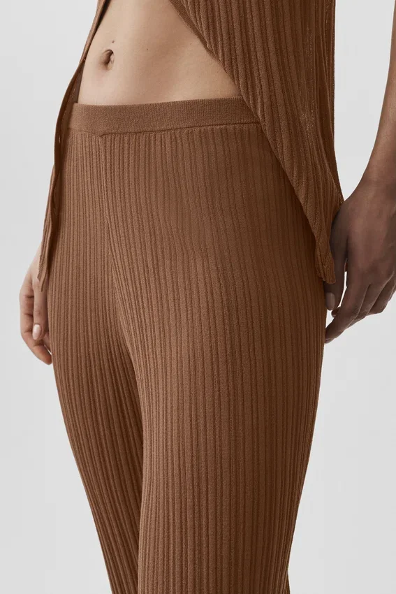 High-Waist High-Waist Sunlit Düz Paça Pantolon - Güneş Öpücüğü Kahverengi