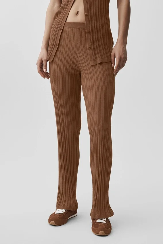 High-Waist High-Waist Sunlit Düz Paça Pantolon - Güneş Öpücüğü Kahverengi