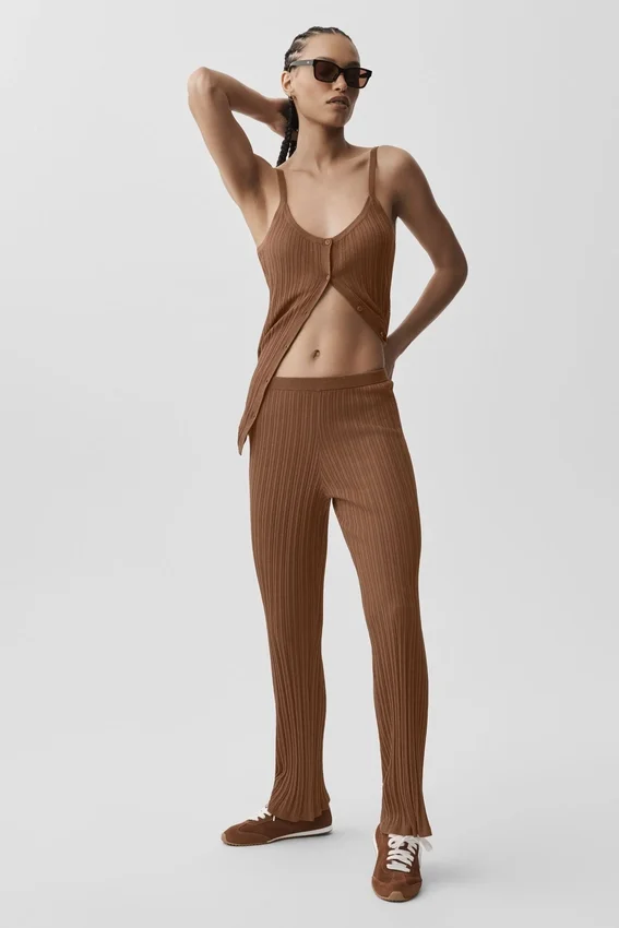 High-Waist High-Waist Sunlit Düz Paça Pantolon - Güneş Öpücüğü Kahverengi