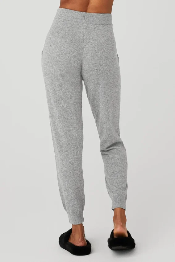High-Waist Kaşmir Jet Set Pantolon - Güvercin Grisi Melanj