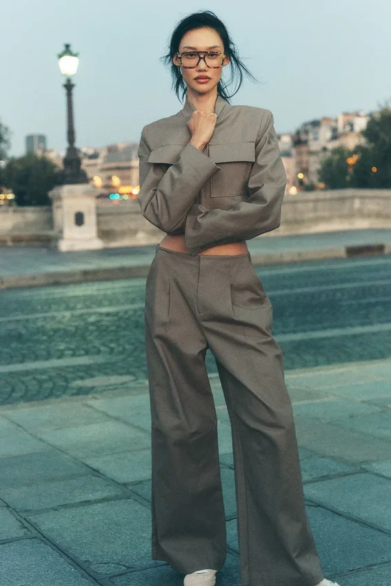 High-Waist Main Character Geniş Paça Pantolon - Açık Kakao