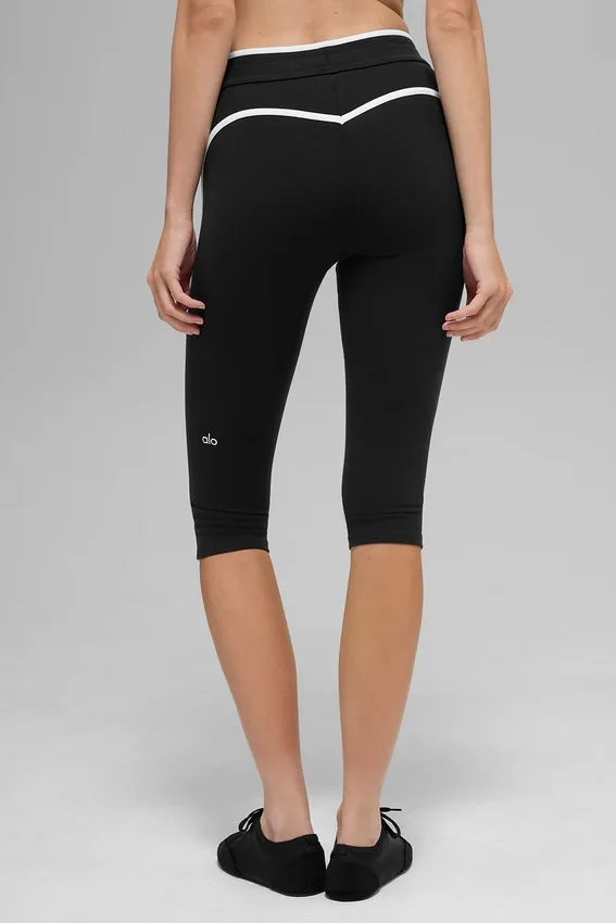High-Waist Race Pace Kapri - Siyah/Beyaz