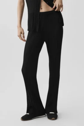 High-Waist Sunlit Düz Paça Pantolon - Siyah