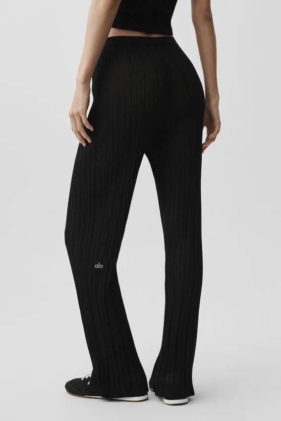 High-Waist Sunlit Düz Paça Pantolon - Siyah