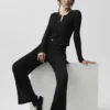 High-Waist Sunlit Düz Paça Pantolon - Siyah