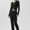 High-Waist Sunlit Düz Paça Pantolon - Siyah