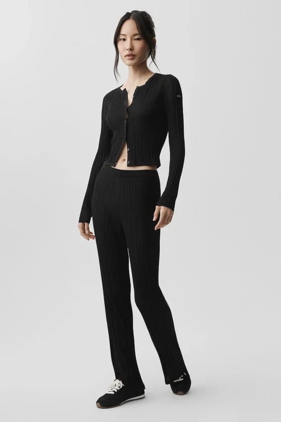 High-Waist Sunlit Düz Paça Pantolon - Siyah