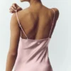 Işıltılı İpek Slip Elbise - Pembe Şampanya