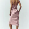 Işıltılı İpek Slip Elbise - Pembe Şampanya