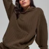 Çizgili Kapüşonlu Sweatshirt - Espresso Çizgili
