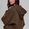 Çizgili Kapüşonlu Sweatshirt - Espresso Çizgili