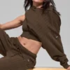 Çizgili Kapüşonlu Sweatshirt - Espresso Çizgili