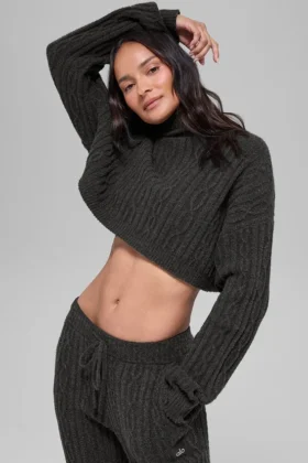 Kablo Örgü Kısa Kesim Winter Bliss Balıkçı Yaka Uzun Kollu – Koyu Heather