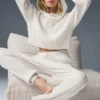 Kablo Örgü Winter Bliss Kapüşonlu Kapüşonlu Sweatshirt - Fildişi