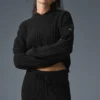 Kablo Örgü Winter Bliss Kapüşonlu Kapüşonlu Sweatshirt - Siyah