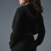 Kablo Örgü Winter Bliss Kapüşonlu Kapüşonlu Sweatshirt - Siyah
