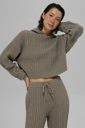 Kablo Örgü Winter Bliss Kapüşonlu Sweatshirt – Açık Kakao
