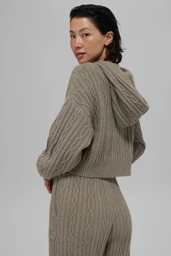 Kablo Örgü Winter Bliss Kapüşonlu Sweatshirt - Açık Kakao