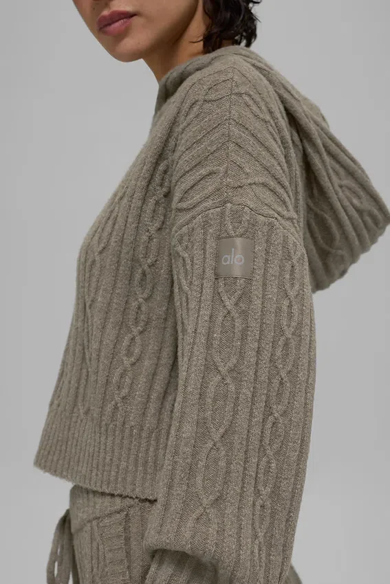Kablo Örgü Winter Bliss Kapüşonlu Sweatshirt - Açık Kakao