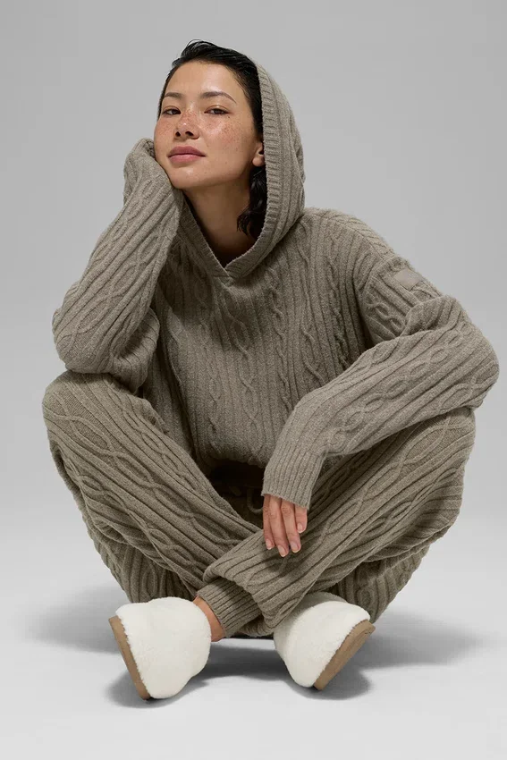 Kablo Örgü Winter Bliss Kapüşonlu Sweatshirt - Açık Kakao