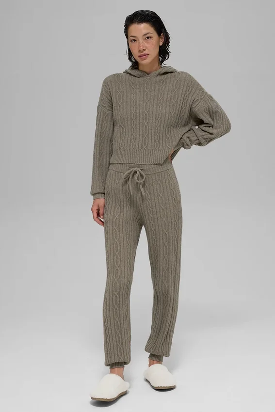 Kablo Örgü Winter Bliss Kapüşonlu Sweatshirt - Açık Kakao