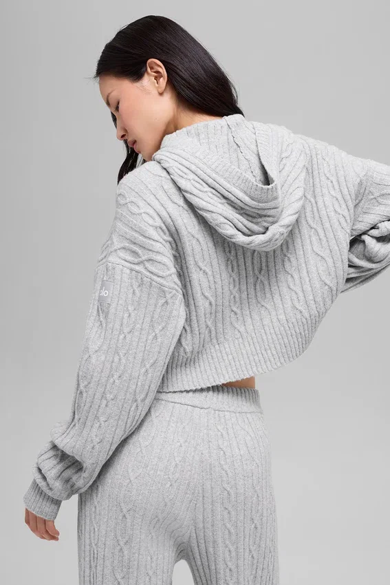 Kablo Örgü Winter Bliss Kapüşonlu Sweatshirt - Atletik Heather Gri