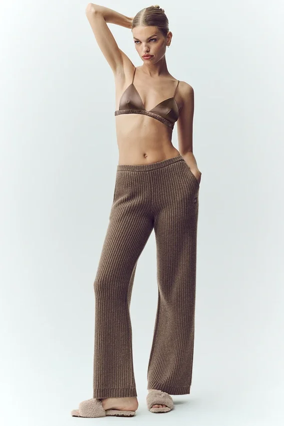 Kaşmir High-Waist Northstar Düz Paça Pantolon - Alpine Cocoa Heather