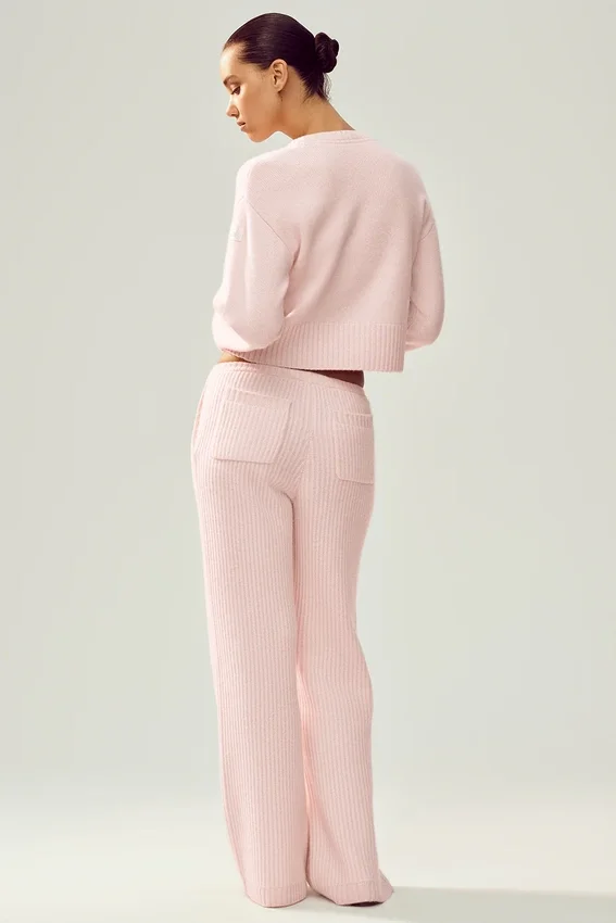 Kaşmir High-Waist Northstar Düz Paça Pantolon - Buzlu Pembe