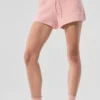 Kaşmir High-Waist Peluş Waffle Şort - Pembe Kuvars